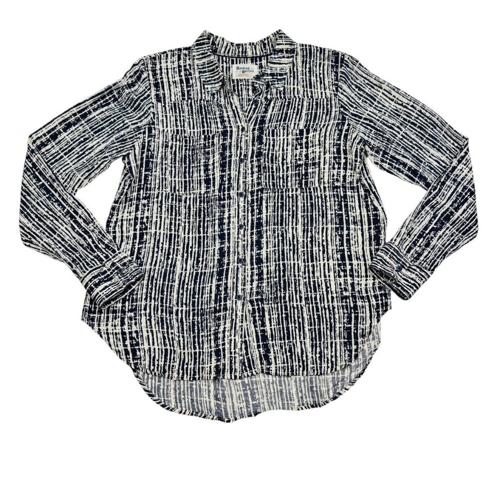 Holding Horses 100% Rayon Abstract Long Sleeve Button Down Shirt Women's Size 2